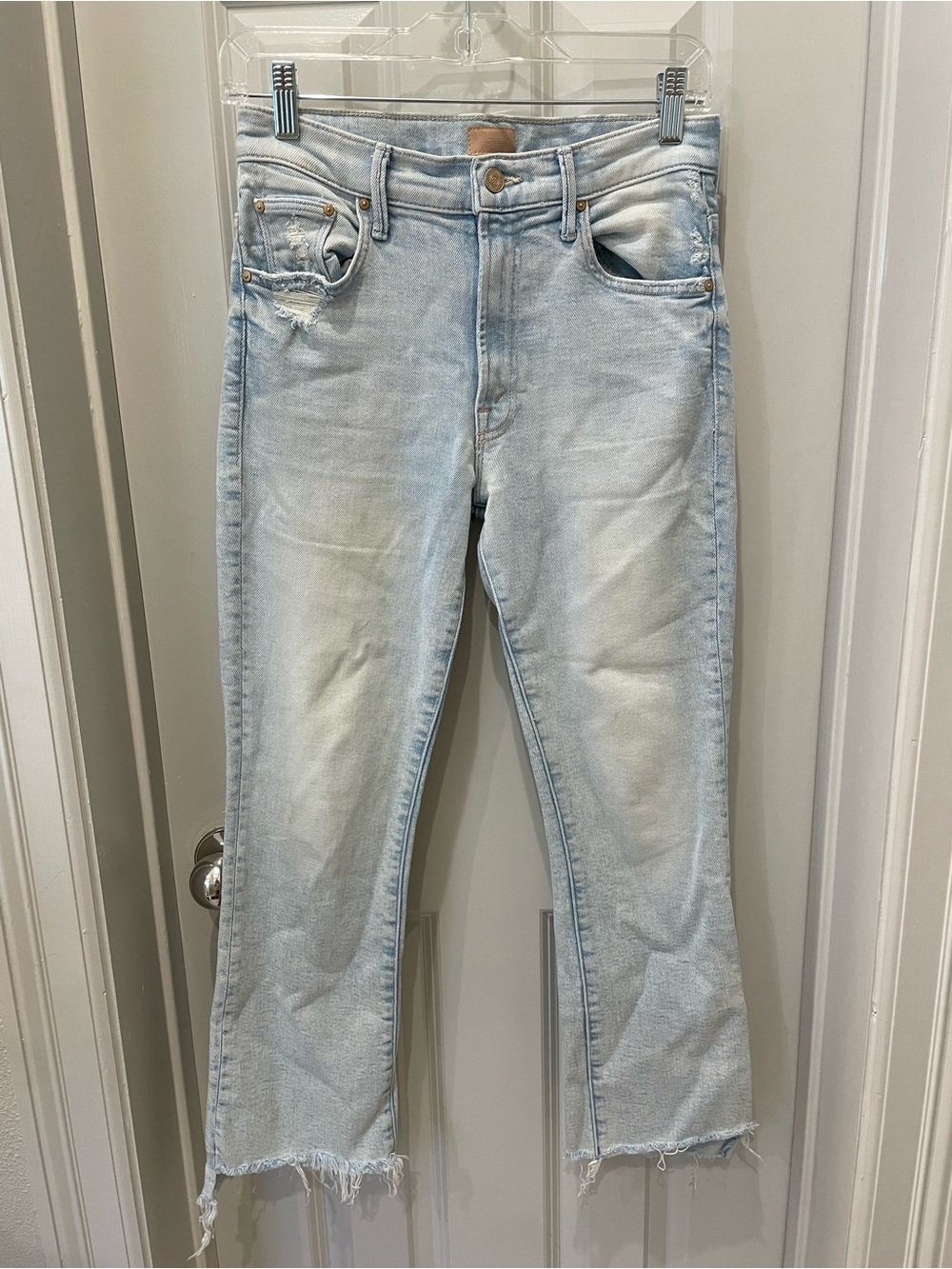 MOTHER Light Wash Cropped Distressed Jeans